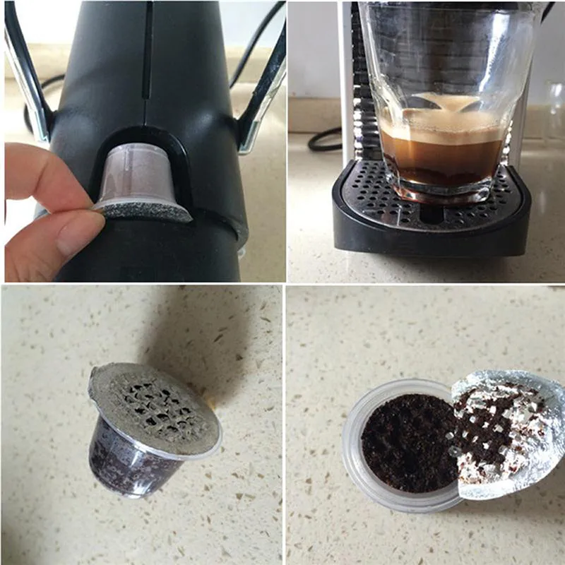 

Stainless Steel Coffee Filter Nescafe Accessories Nespresso Refill Reusable Capsule With Coffee Tamper Hammer Coffee Filter Film