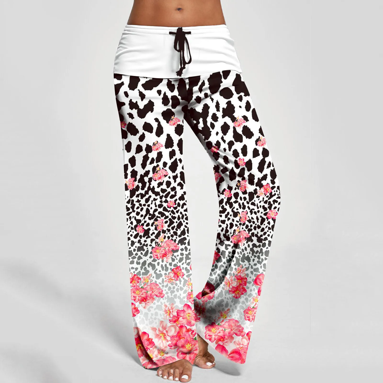 

Женские свободные штаны для йоги, Повседневные Удобные спортивные брюки с высокой талией, со шнуровкой и принтом, 2021