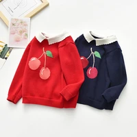 baby kids girls long sleeve cherry printing knit sweater autumn winter kids girls pullover sweaters childrens clothes