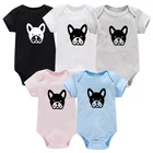 5 Цвета с принтом в виде милой собачки для новорожденных, детская одежда из хлопка для маленьких мальчиков и девочек, летняя футболка с короткими рукавами комбинезон белого цвета; Комбинезон для малышей