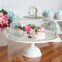european style ceramic white cake pan with glass lid storage tray tall dessert table home round fruit cake tray home decoration