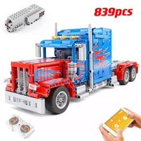 839pcs moc technical rc peterbilt heavy container car building blocks app remote control muscle trucks bricks toys for kids boy