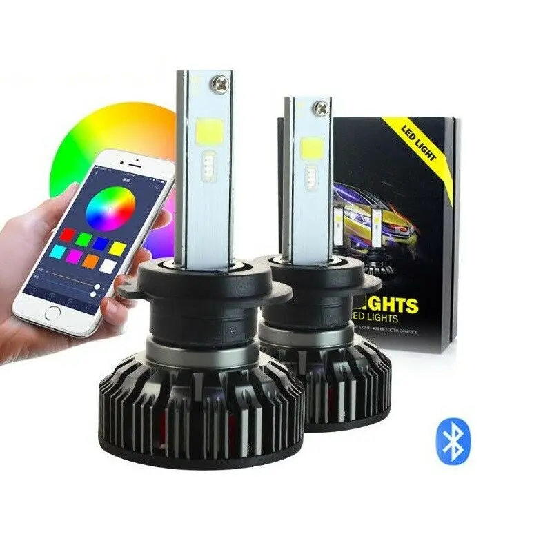 HAOSJ RGB Супер яркий H7 светодиодный фары приложение управления светодиодный комплект H1 H3 H4 светодиодный H7 H11 9005 9006 автомобильные лампы