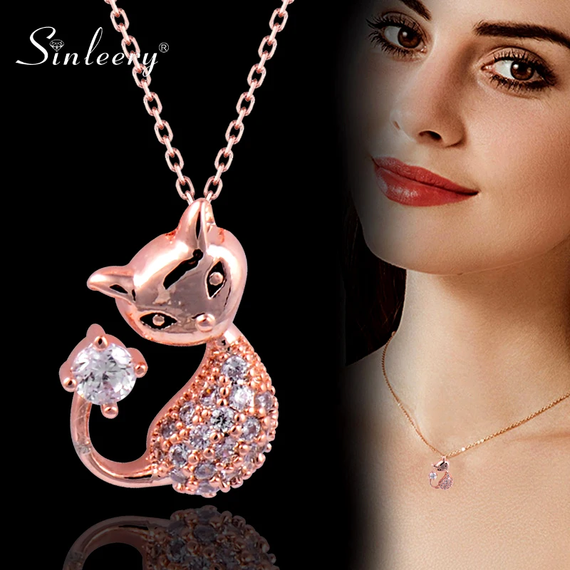 SINLEERY с милым рисунком кота ожерелье кулон из розового цвета: золотистый