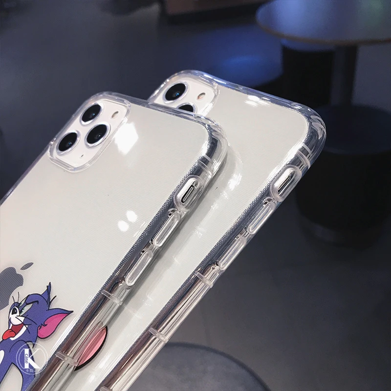 

Creative Cute Cartoon Cat Mouse Phone Case For iPhone 11 Pro MAX 12 Mini X XS XR 7 8 Plus Funny Transparent Soft TPU Back Cover