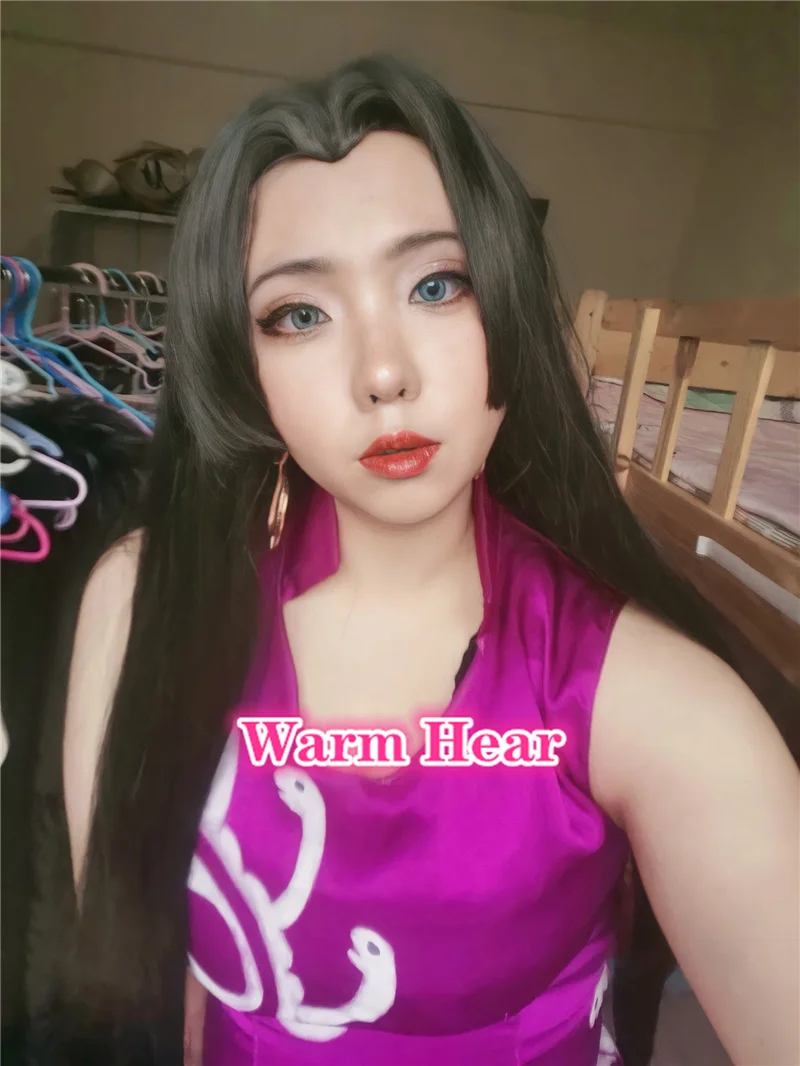 Аниме One Piece Боа Хэнкок косплей парик с серьгами длинные черные прямые