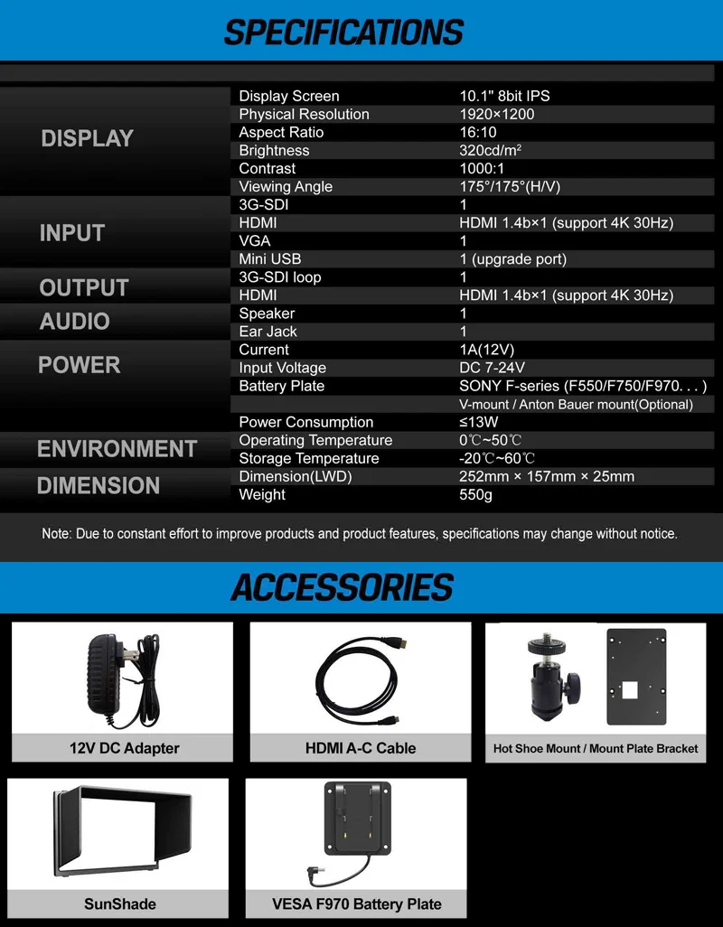 Lilliput A11 10," РАДИОВЕЩАТЕЛЬНЫЙ полевой монитор 3g SDI HDMI монитор Full HD 1920x1200p ips на камеру монитор для изготовления видео-фильмов