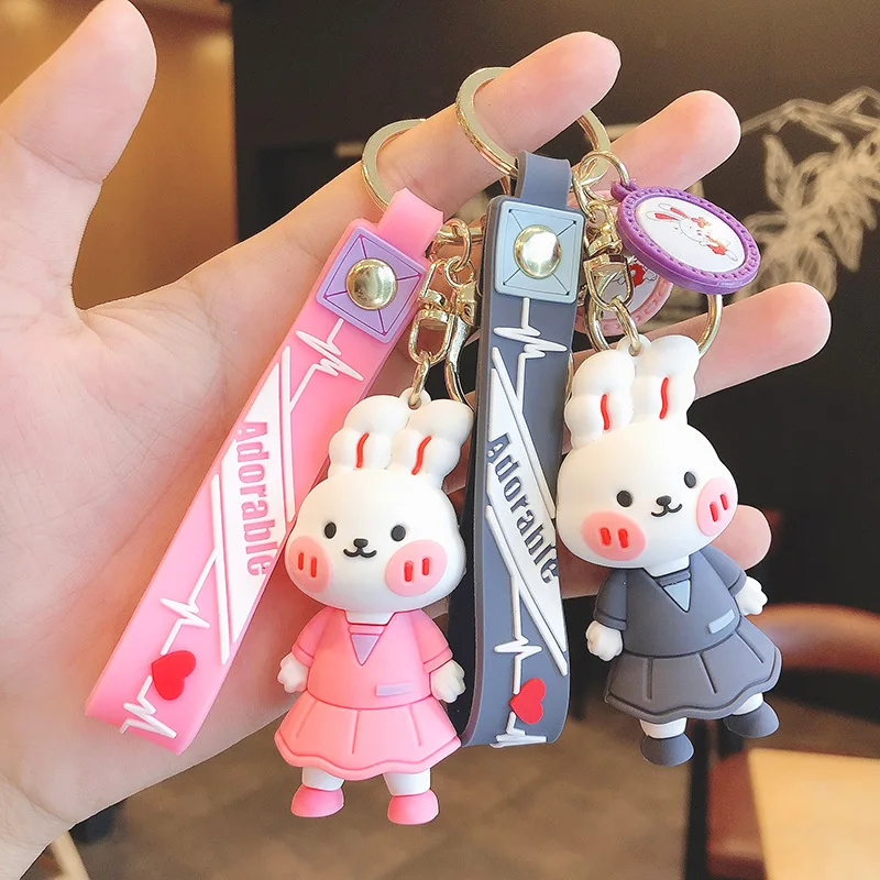 

Fashion Couple Keychain Women Creative Cute Cartoon Rabbit Animal Key Chain Handbag Pendant Trinket Car Key Ring Jewelry Gift