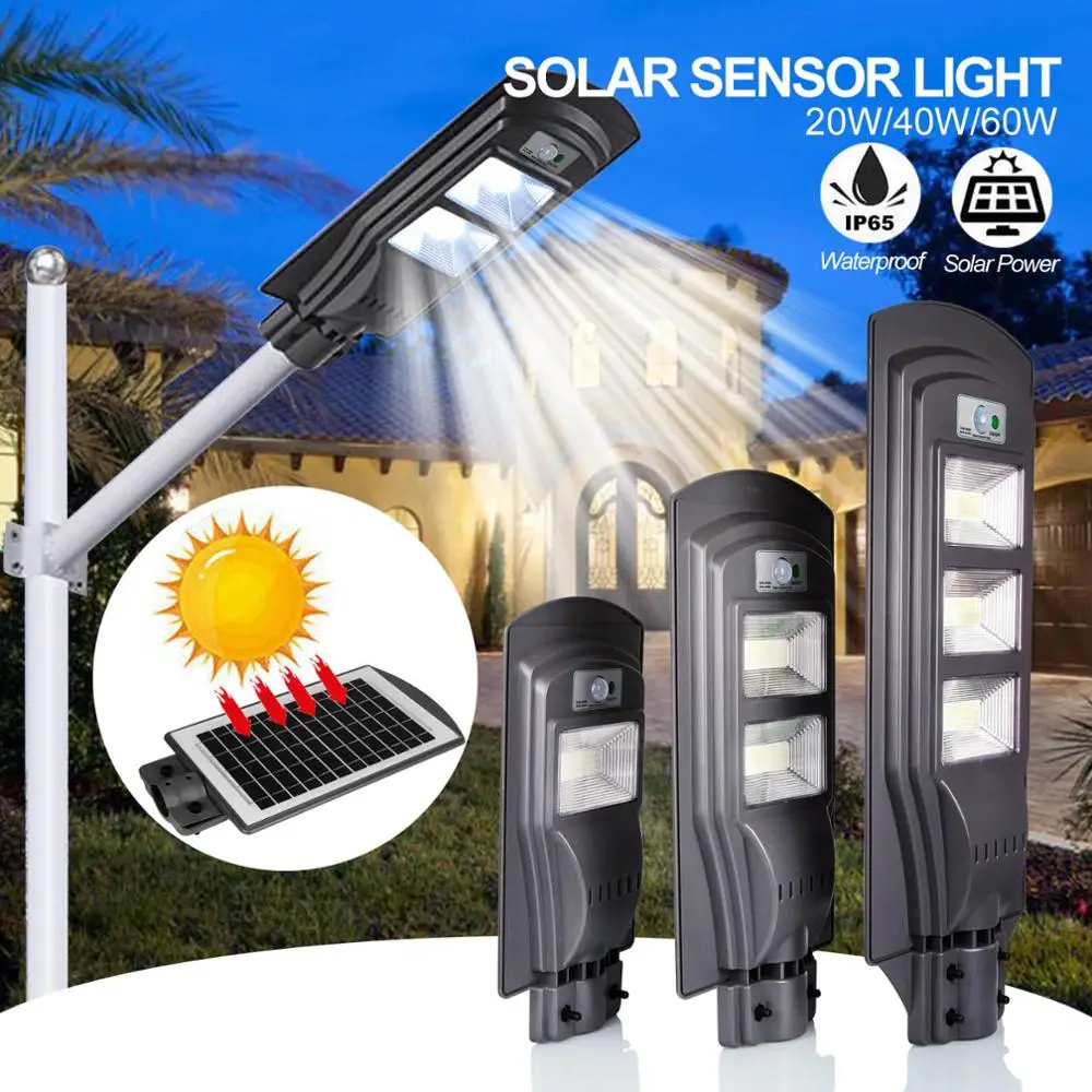 20/40/60W Solar Light Outdoors Wall Street Led Light PIR Motion Sensor Waterproof Outdoor Solar Garden Light Lamp Pole