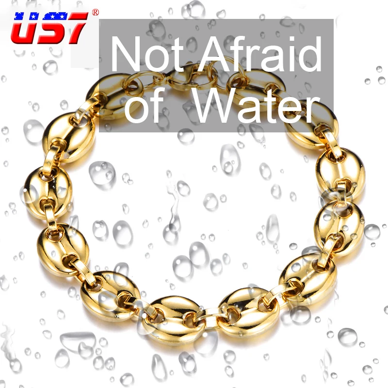 

US7 New In Stainless Steel Coffee Beans Link Chain 11MM Bracelet for Men Women Pig Nose Chains Fashion Hip Hop Jewelry Wholesale