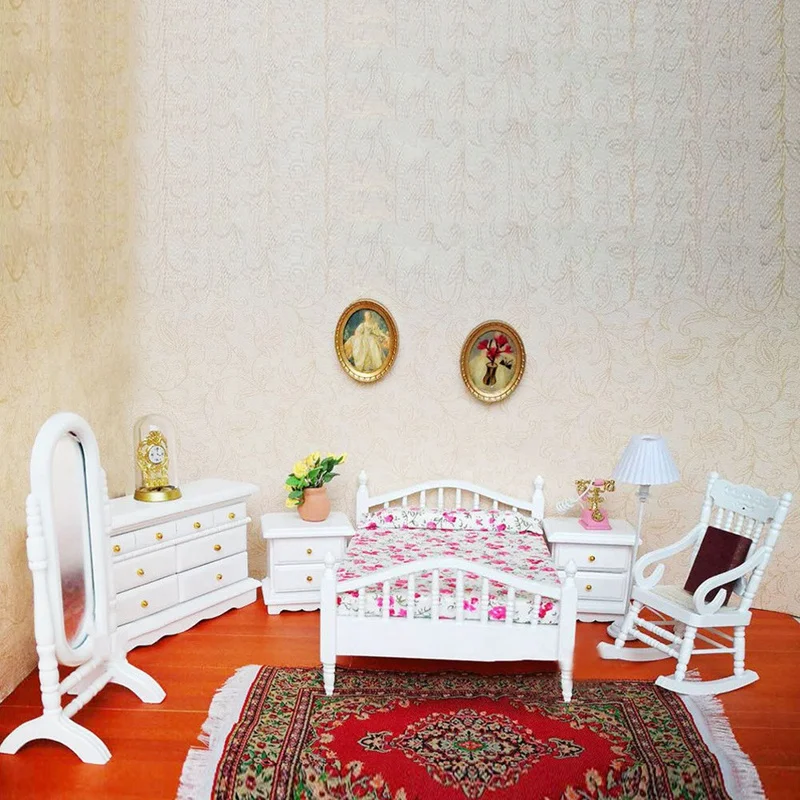 Кукольный домик набор мебели для спальни 6 шт. кровать кресло-качалка туалетный
