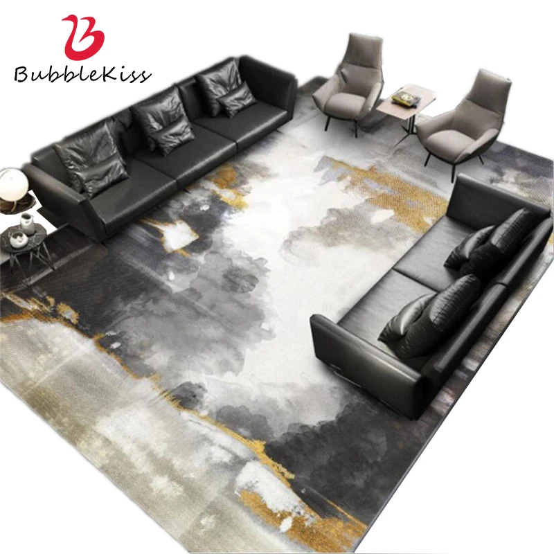 

Bubble Kiss Abstract Carpet For Living Room Modern Black Gold Ink Painting Home Decor Customized Teenager Bedroom Floor Rugs