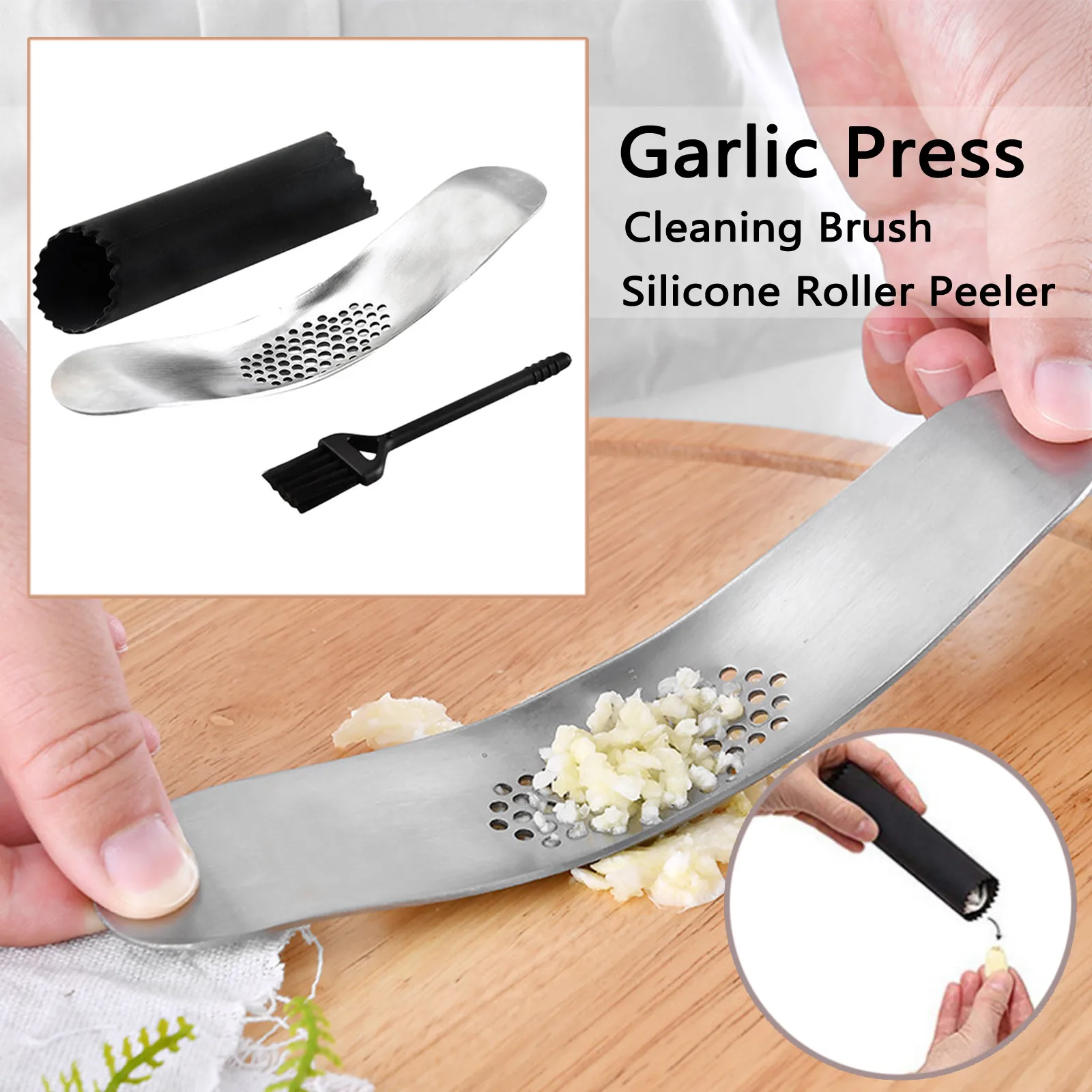 Ручной пресс для чеснока из нержавеющей стали в форме дуги лодки давилка два одном открывалка бутылок трех