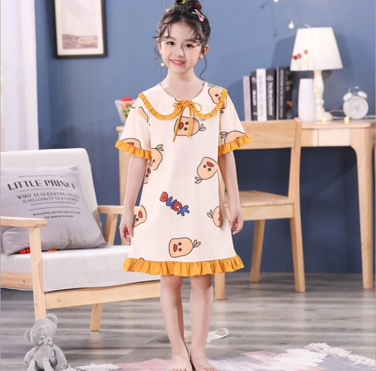 Летняя Детская ночная рубашка для маленьких девочек с коротким рукавом