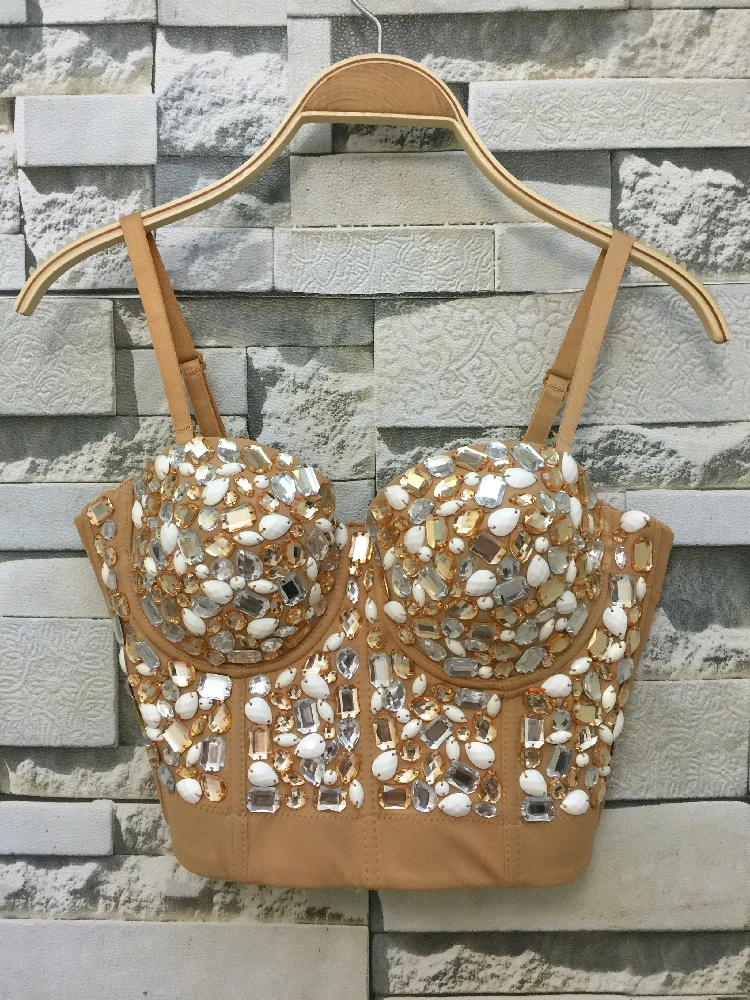 

Женский бюстгальтер-бюстье ручной работы, с бусинами и стразами, P145