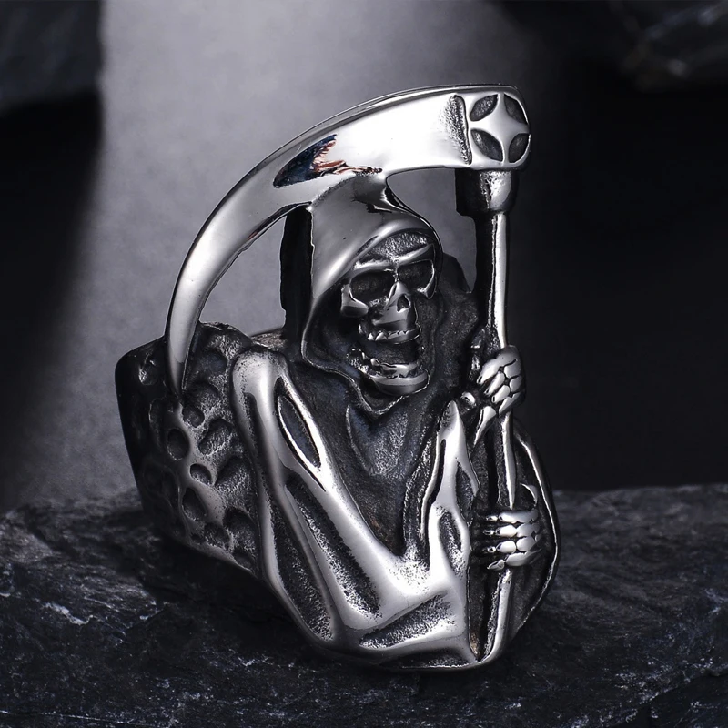 Винтажный в стиле панк готика серп кольцо с черепом для Для мужчин и женщин
