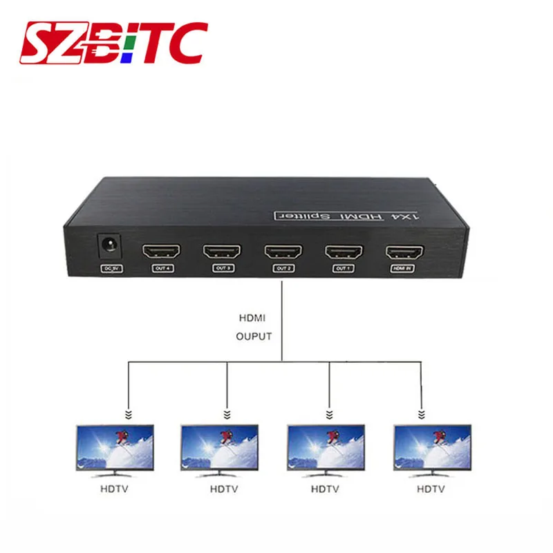 SZBITC 4K 1x4 HDMI Splitter Full HD 1080P 3D Video 1 In 4 Out Adapter 4K2K Distributors For LCD TV | Электроника