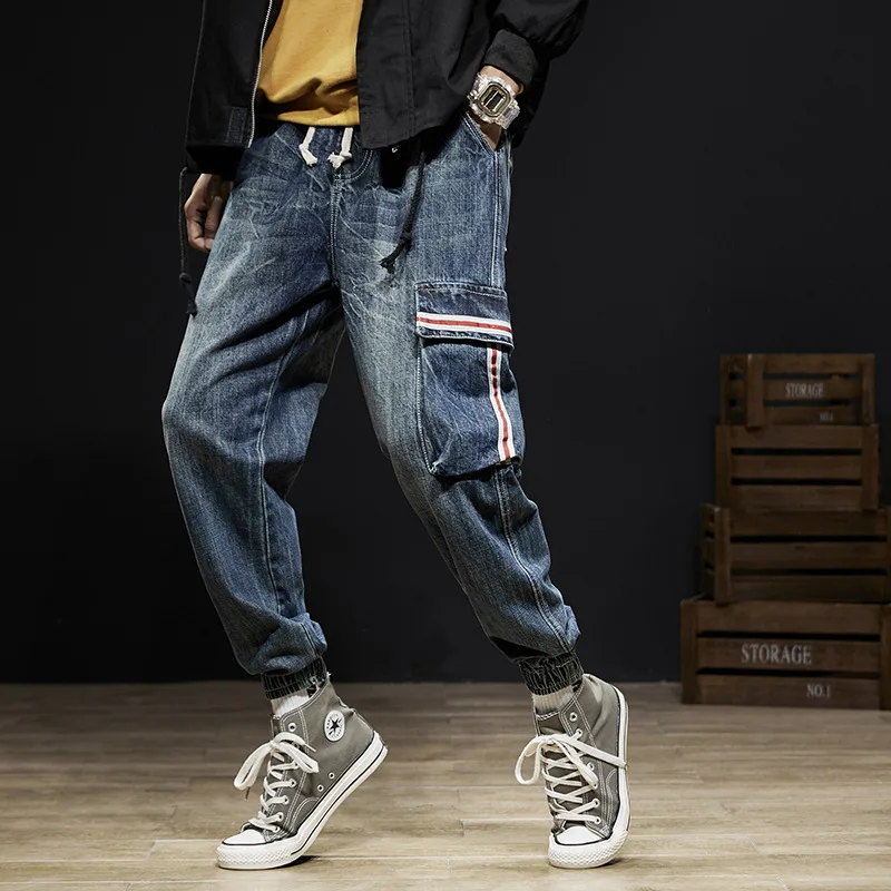 Джинсы-карго мужские свободного покроя модные брюки-султанки в японском