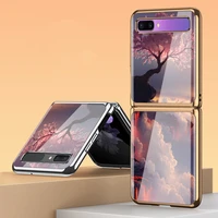 z flip 3 funda case for samsung galaxy z fold 3 z flip 3 cloud peach tree pattern plating tempered glass coque phone case cover