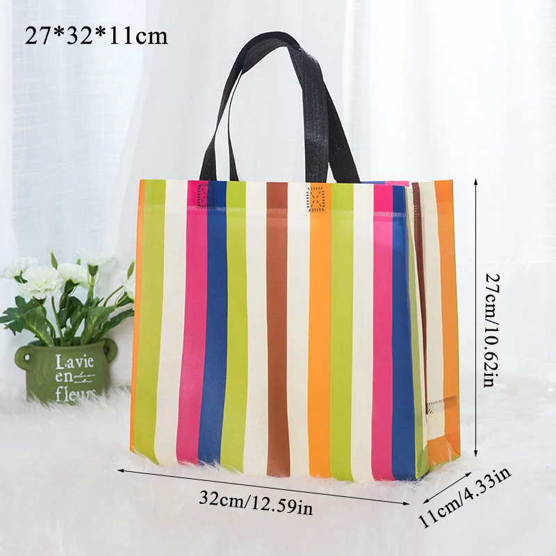 

Strip Foldable Toto Bag Simple Non-woven Fabric Reusable Tote Travel Storage Shopping Bag Eco-friendly Shopping Bag For Women