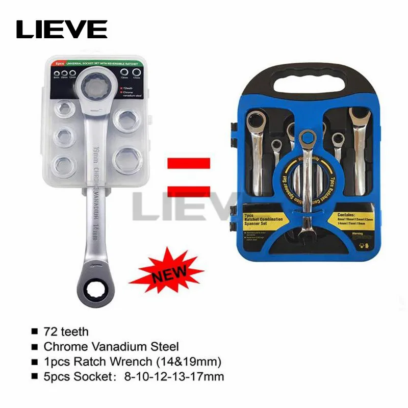 

7 In 1 Double Head Reversible Ratchet Combination Spanner Set Mechanic Universal Socket Set Wrench Tool Ratchet Wrench New