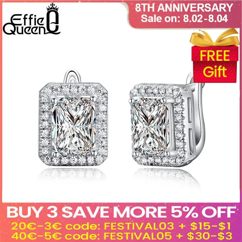 Новое поступление 1.8ct прямоугольные кубические серьги из циркония для женщин