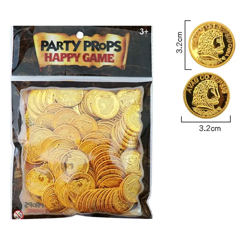 

Pirate Gold Coins Plastic Set of 100,Play Gold Treasure Coins for Play Favor Party Supplies, Pirate Party, Treasure Hunt WXTD