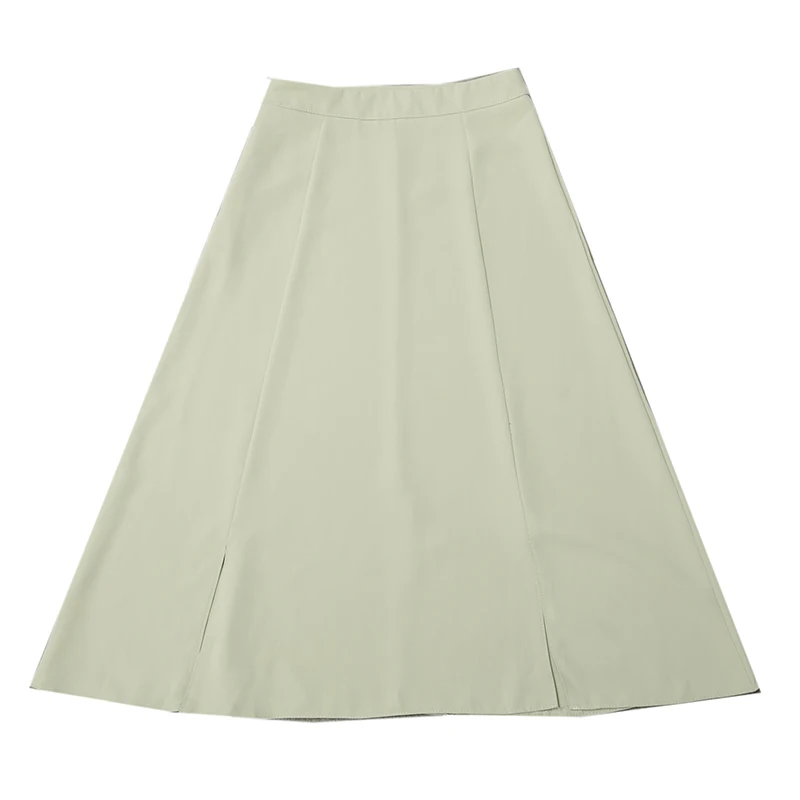 

Women Solid Color Spring Summer High Waist Slit Long Skirts Elegant Ruffles Slim Thin Korean OL Style A-line Midi Skirt 2021 New