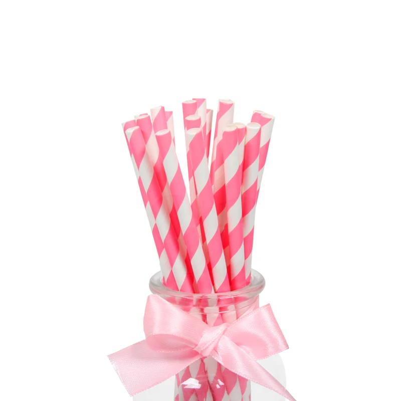 Pink Striped 25 шт. розовые золотые бумажные соломинки для детской вечеринки, свадьбы, дня рождения, украшения, бумажные соломинки для питья - Цвет: Pink Striped
