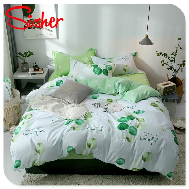 Sisher Simple Bedding Sets floral White Leaf Duvet Cover Set Single Double Queen Size King Bedclothes Quilt Plant No Bed Sheet