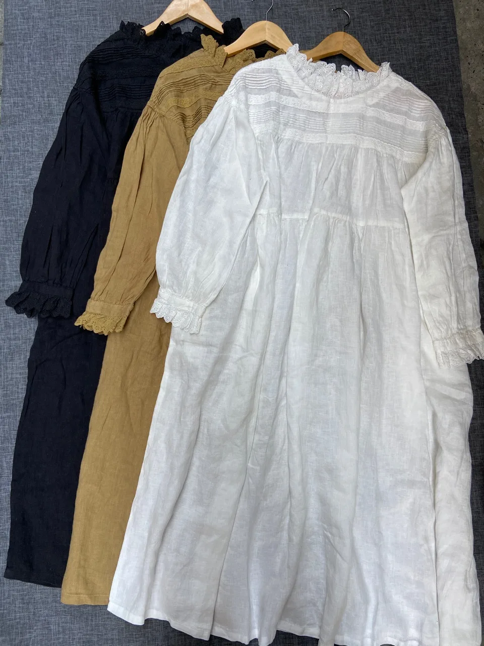 

Pure hemp long sleeve dress women's autumn 2020 new petal collar large pleated medium length skirt Robe
