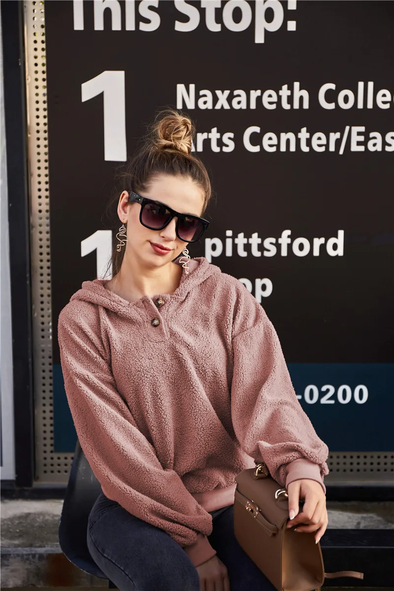 

Women Pink Plush Winter Sweater Autumn Faux Fur Loose Casual Soft Warm Fluffy Oversized Pull Femme Hoodies Streetwear Sweatshirt