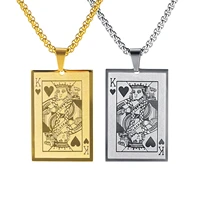 playing cards necklace men stainless steel poker pendant necklace punk creative jewelry square ace k male gift for gambler gift