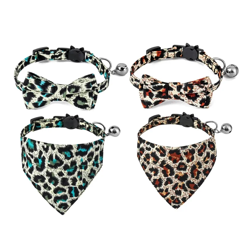 

Leopard Print Cat Bibs Bowknot Kitten Collar Safe Breakaway Clasp Puppy Bandana Adjustable Chihuahua Necklace Bowtie Pet Supplie