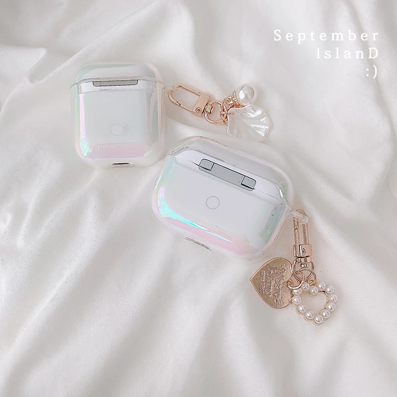 

Rainbow Transparent keychain shell lovely Headphone Earphone hard case for airpods 1 2 pro Wireless Headset Accessories cover