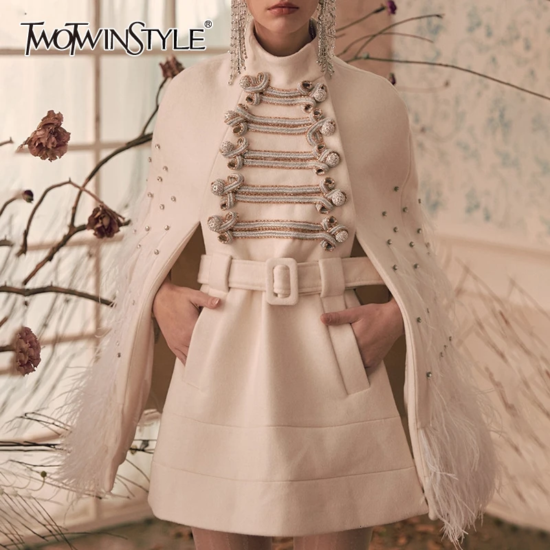 Женское пальто TWOTWINSTYLE с высоким воротником высокой талией и поясом 2020|Женские