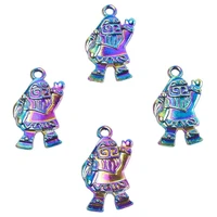 10pcs santa claus father christmas alloy charms pendant accessory rainbow color for jewelry making necklace metal bulk wholesale
