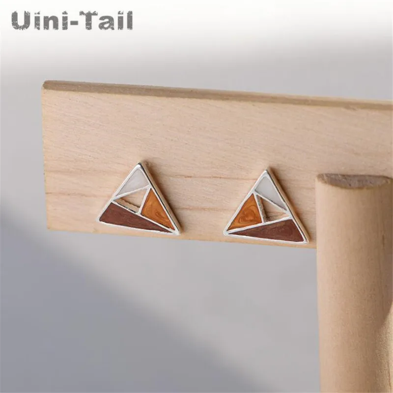 Uini-Tail хит новинка серебро 925 пробы простой цвет треугольные серьги модные tide flow