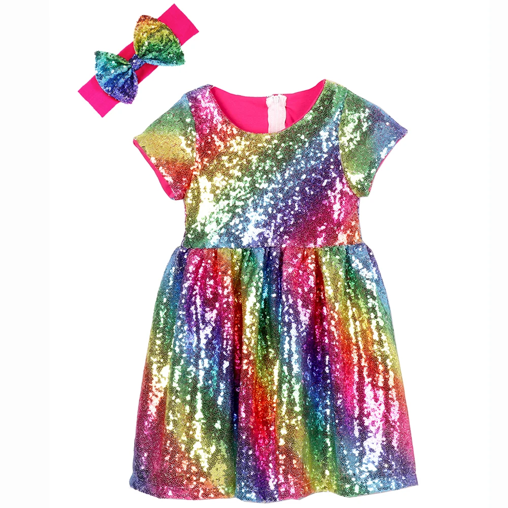 Kids Girls Sequin Dress Toddler Baby Sparkle Wedding Summer Wearing Special Headband Prom Party Pageant | Детская одежда и обувь