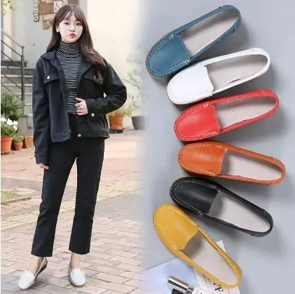 

Women Flats 2019 Spring Summer Shoes Women Heels 4.3CM Genuine Leather Chaussures Femme Casual Women Loafers Ballet Flat Shoes