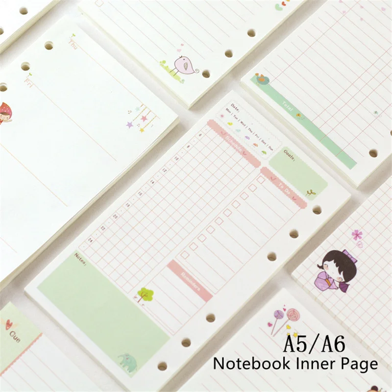 A5 A6 45 листов Kawaii Loose Leaf блокнот бумага сменная спиральная тетрадь с индексом