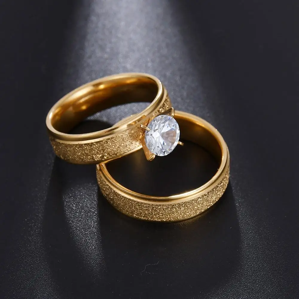 Романтическое кольцо Diamon из титановой стали для пары простое полированное