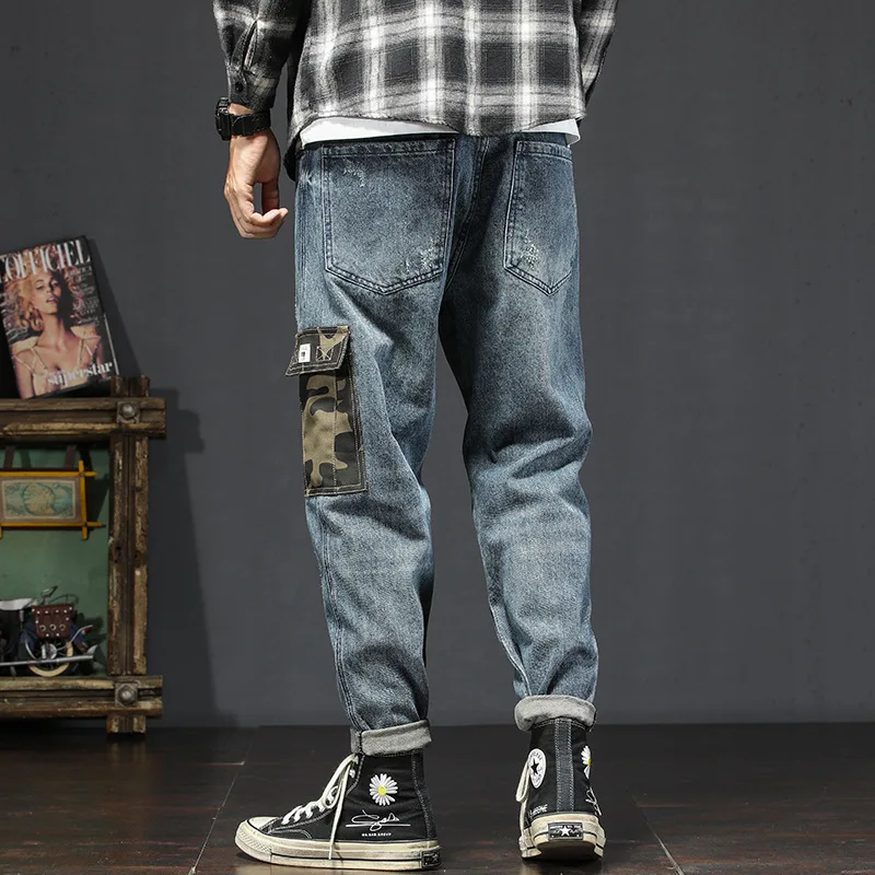 Fall/Winter Men's Loose Tide Brand Blue Jeans Casual Hip-hop Style Plus Size Fashion Tooling Camouflage Harem Jeans Trousers