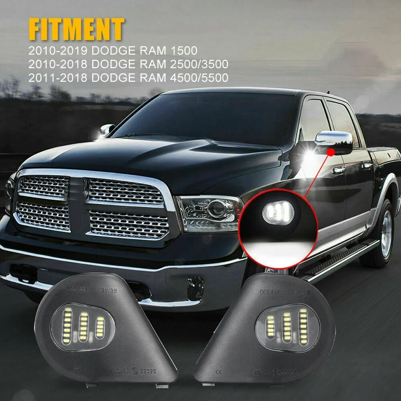 

2Pcs White LED Side Mirror Lights Under Puddle Lamp for 2010-2019 Dodge Ram 1500 2500 3500 4500 5500