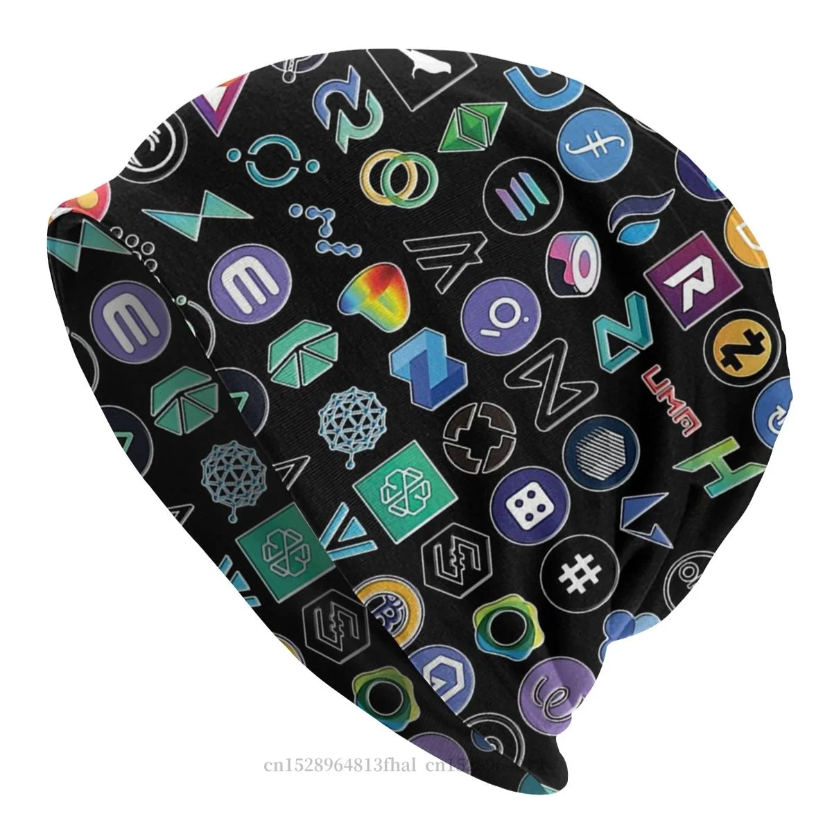 

Skullies Beanies Hat Crypto Logos 3D On Black Winter Beanie Caps For Men Women Ski Caps Soft Bonnet Hats