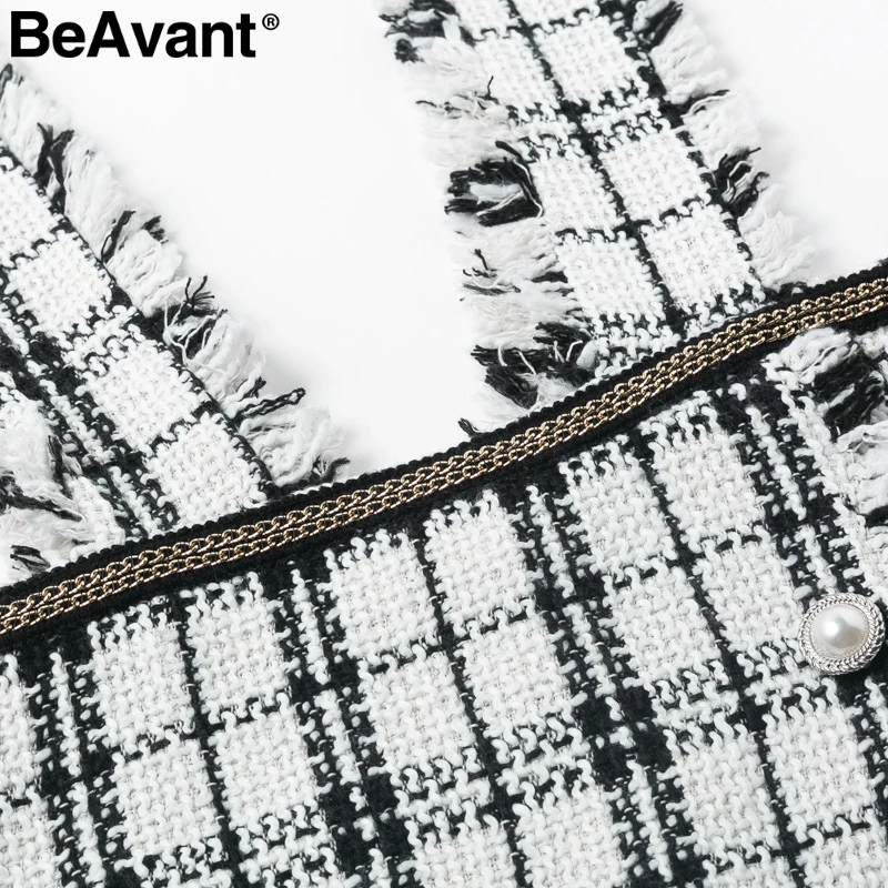 BeAvant А-силуэт твидовая клетчатая Женская юбка комбинезон Осень Зима Повседневная Женская Зимняя юбка спагетти ремень женский мини комбинезон юбка