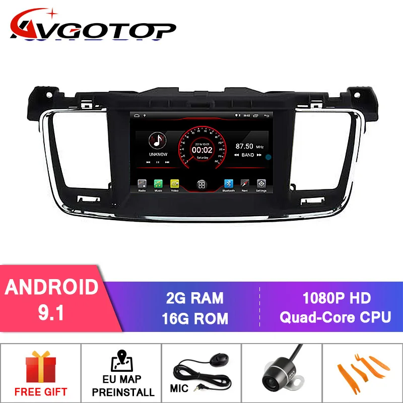 Android 9 AVGOTOP Android 9 Автомагнитола для PEUGEOT 508 MP3 MP4 Автомобильный Wi-Fi gps Мультимедиа - Цвет: Android 9