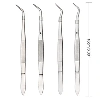 4pcs stainless steel dental surgical tweezers set 16cm serrated curved medical tweezer pincer forceps hemostat dental lab tool