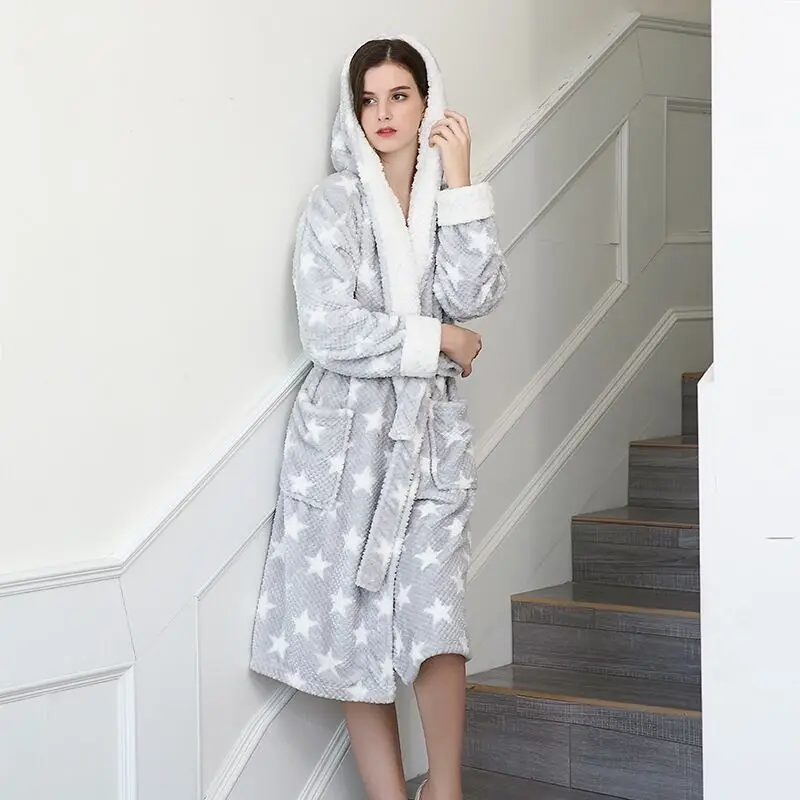 Женское кимоно купальные халаты с капюшоном теплый толстый женский халат поясом