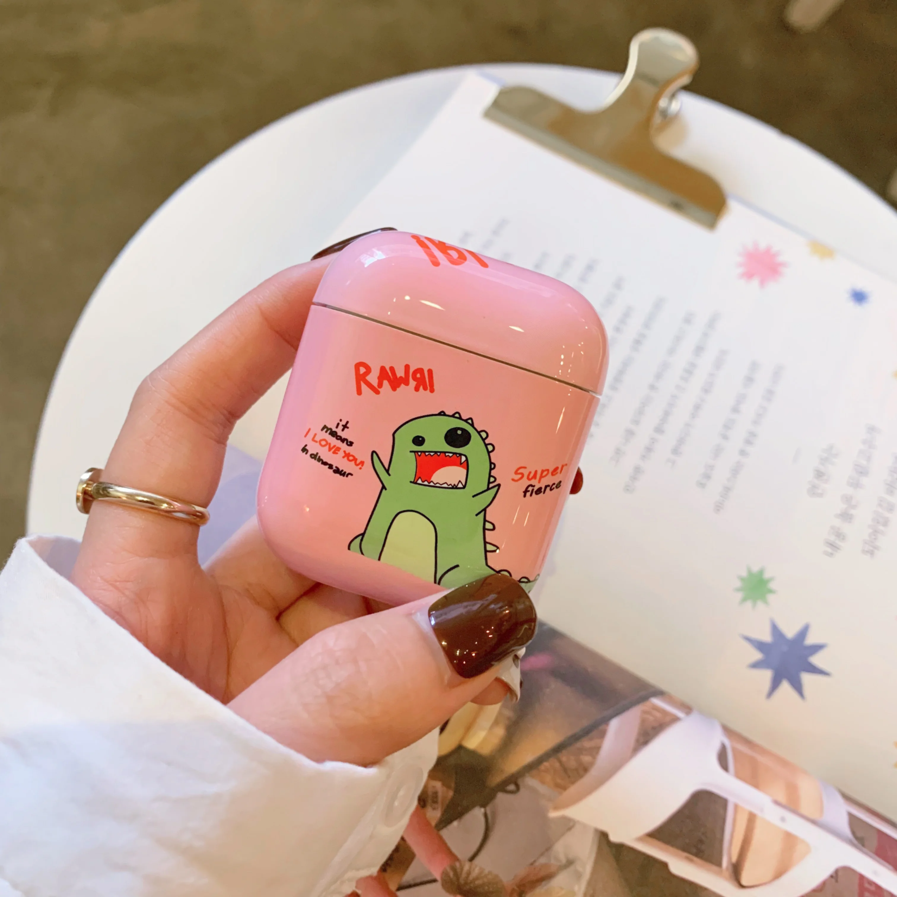 Забавный мультяшный динозавр жесткий наушник чехол для Apple AirPods защитный